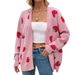Women's Strawberry Jacquard Cardigan – Oversized V-Neck Long-Sleeve Cover-Up (S-XXL)_ecoleips.com