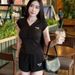 Women's Sweet And Spicy Summer Two Piece Set Bow Embroidery Slimming Short Sleeved Top With Youthful Fashionable Shorts_ecoleips.com