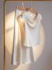 Women's Clothing Lady Small Fragrance Style Apricot Satin Top_ecoleips.com