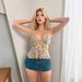 Women's Sweet Fresh Flower Print V Neck Sleeveless Suspenders Slim Fit Playful Wood Ear Edge Top New Style_ecoleips.com