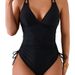 New Women's Black One Piece Swimsuit with Tummy Control Full Coverage Metal Forged Texture And Bust Support 2026_ecoleips.com