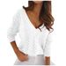 Polish-Style Solid-Color Moccasino Lace V-Neck Knit Sweater_ecoleips.com