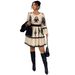 Women's High Waist Long Sleeve Dress – Floral Print Bubble Sleeve Round Neck Dress For Autumn Winter_ecoleips.com