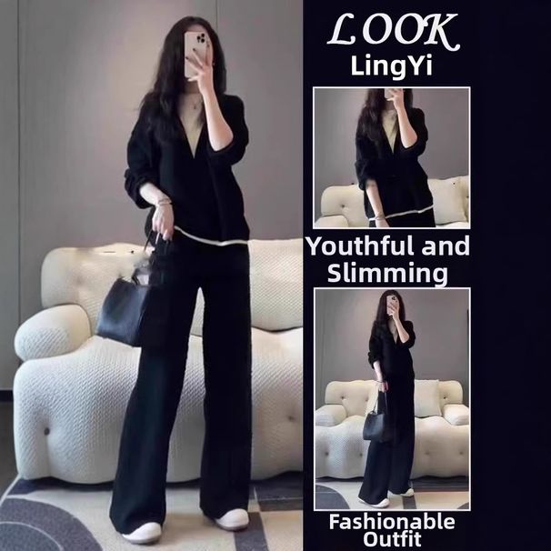 plus Size Women's High-End Sports Suit Loose Fit Slimming Two Piece Sweatshirt Set Korean Style Fashionable Chic Youthful Autumn Wear_ecoleips.com