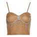 European American Style 2023 Spring-summer New Women's Clothing, Strapless Off-shoulder With Rhinestones And Tassels,_ecoleips.com