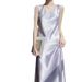 Acetate Satin Vest Waist-Cinching Gold Silk French Solid Color V-Neck Wide Strap Long Dress_ecoleips.com