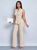Women's Apricot Elegant V-Neck Vest And Wide-Leg Pants Two-Piece Set_ecoleips.com