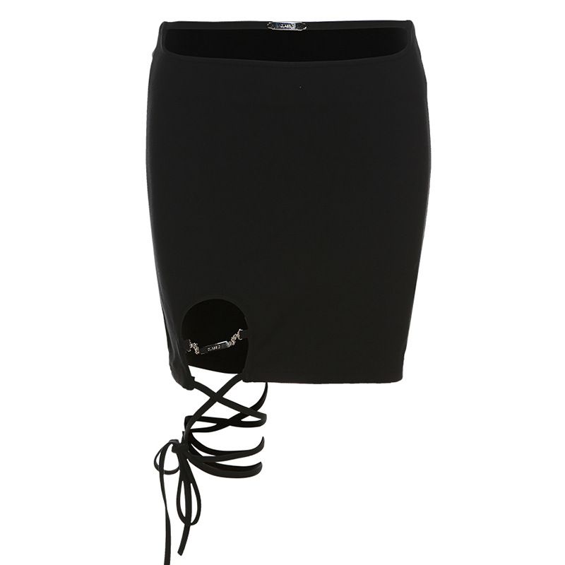 Verve 2025 Summer New Women's Solid Color Street Fashion Tie Irregular Sexy Bodycon Skirt_ecoleips.com