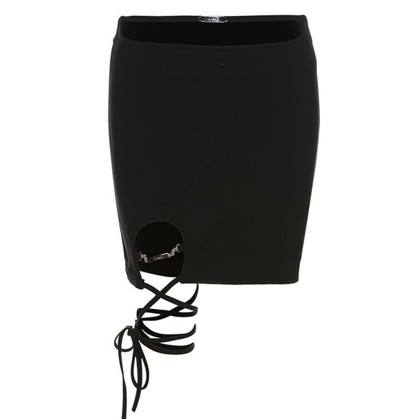 Verve 2025 Summer New Women's Solid Color Street Fashion Tie Irregular Sexy Bodycon Skirt_ecoleips.com