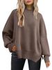 K European And American Women's Round Neck Batwing Long Sleeved Sweater Knitted Side Slit Pullover_ecoleips.com