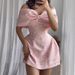 One Shoulder Bow Sexy Backless Dress For Women Ins Temperament Dress Short Skirt_ecoleips.com