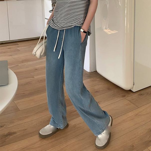 Women's Clothing Wide Leg Pants Versatile High Waist Drape Drawstring Loose Straight Pants_ecoleips.com