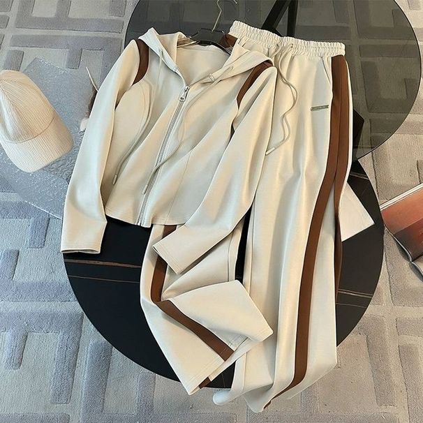 Women's Clothing Niche Leisure Sports Suits Slim Fit Hooded Zipper Jacket Wide Leg Pants Two Piece Suit Trendy_ecoleips.com