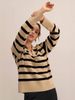 Men's Knit Polo Collar Sweater Oversized Long Sleeve Pullover - Soft Viscose Blend, Contrast Color Design, Casual Loose Fit (Khaki, Black)_ecoleips.com