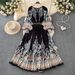 Elegant Royal-Print Maxi Dress – 3D Floral & Lantern Sleeves For Ethereal Winter Style_ecoleips.com