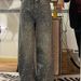 Vintage Distressed Denim Jeans - Rhinestone Embellished Wide-Leg Pants With Raw Hem For Women_ecoleips.com