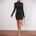 Aria Basics Aria Basics 2024 European And American Cross-Border Black Brushed High Neck Slim Fit Long Sleeve Commuter Evening Versatile Sequin_ecoleips.com