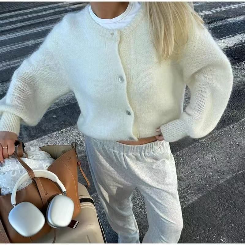 "Women's Casual Long Sleeve Cardigan Sweater - Soft Knit Open Front Coat, Lightweight Loose Fit Round Neck, Solid Color Spring (Yellow/White _ecoleips.com