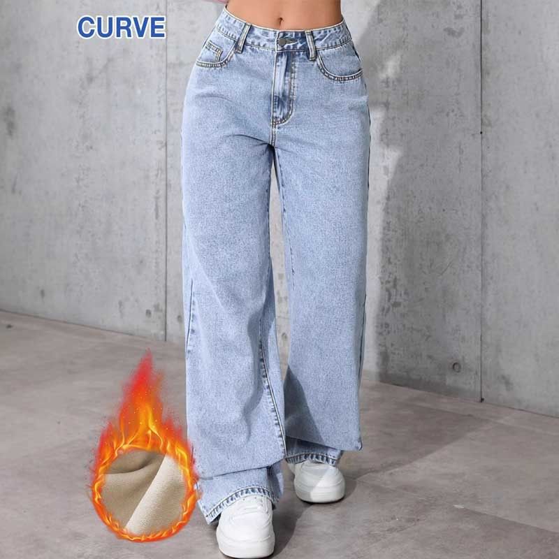 Plus Size High-Waisted Flare Jeans For Women – Light Blue, Stretch Denim, Fleece-Lined (0xl-3xl, Comfort Fit, Vintage Wash, No-Gap Waistband)_ecoleips.com
