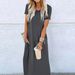 Women's Casual Short Sleeve Pocket Dress - Solid Color Round Neck A-Line Summer Dress (Dark Gray, Navy, Emerald, Black) | S/M/L/Xl_ecoleips.com