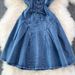 New Summer Strap Waist Slimming Backless Sleeveless Sexy Sweet And Spicy Denim Suspenders A Line Dress Skirt_ecoleips.com