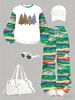 Women's Casual Style Autumn Winter Ink Painting Print Top And Bottom Set Christmas Theme_ecoleips.com