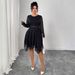 Elegant Bow-Print A-Line Dress – Slimming Black Dress With Flowy Chiffon Fabric_ecoleips.com