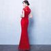 Elegant Long Fishtail Lace Qipao Dress - Red Slim-Fit Cheongsam For Wedding Banquet & Special Occasions_ecoleips.com