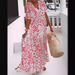 Women Elegant Printed Short Sleeve V Neck Maxi Dress Casual Summer Vacation Long Dress_ecoleips.com