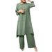 Women's Clothing Sportswear Elegant Puff Sleeve Round Neck Shirt Loose Fashion Wide Leg Pants Suit_ecoleips.com