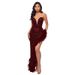 Women's Clothing Elegant Ball Gown Sequined Lace Mesh Decoration High Slit Party Evening Dress_ecoleips.com