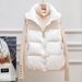 Women's Clothing Down Cotton Vest Women's Lightweight Quilted Vest, Winter Stand Collar Sleeveless Jacket, Loose Fit Casual Layering Piece, Beige_ecoleips.com