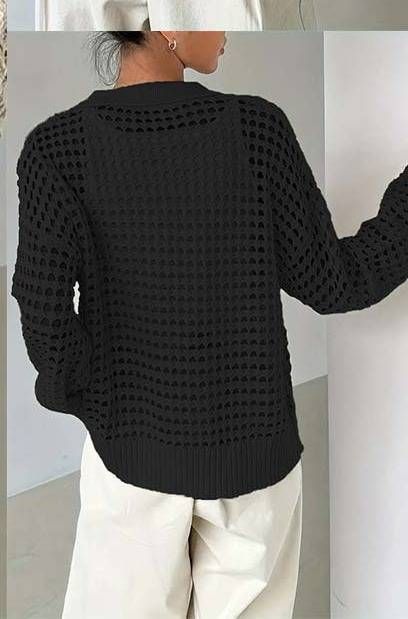 Women’s Oversized Knit Cardigan – Single-Breasted Open Front Cover-Up For Spring & Summer (White/Black, 0XL-4XL)_ecoleips.com