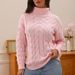 Women's Cable Knit Sweater - High Neck Chunky Ribbed Pullover In Dusty Pink (S/M/L/Xl) | Winter Fashion Wool Blend Top_ecoleips.com