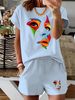 Women’s 2 Piece Outfit Set – Oversized Graphic T-Shirt And Biker Shorts Matching Set, Casual Summer Lounge Tracksuit For Daily Wear-311_ecoleips.com