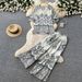 Women's Clothing Women's Green Floral Print Two Piece Set Elegant Slimming Wide Leg Pants V Neck Fashionable Commuter Suit Summer Style_ecoleips.com