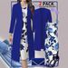 Women's Clothing Two Piece Set Dress Long Sleeved Cardigan Jacket Blue White Color Block Porcelain Print_ecoleips.com