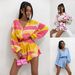 Women's Clothing Women's Summer Jumpsuit V-Neck Printed Long Sleeve Fitted Waist Ruffle Shorts Style Clothing For Formal & Casual For Women_ecoleips.com