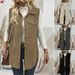 Corduroy Duster Vest For Women – Longline Button-Up Shacket With Lapel Collar, Casual Office Cardigan In Camel/, Polyester Layering Essential_ecoleips.com