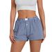 Women Polyester Short Pants Homewear Plaid Basic Pajama Sleep Bottoms Loose Thin Breathable Beach Shorts Nightwear Underwear_ecoleips.com