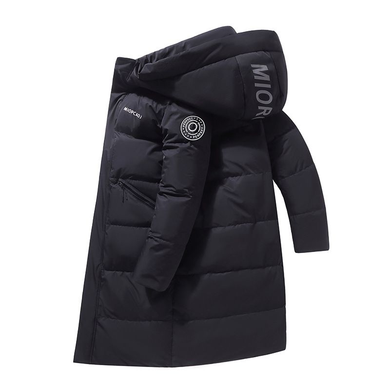 Unisex Gradient Long Down Jacket With Hood - 550fp White Duck Feather, Windproof & Warm Winter Coat For Men And Women (Black/White, S-3xl)_ecoleips.com