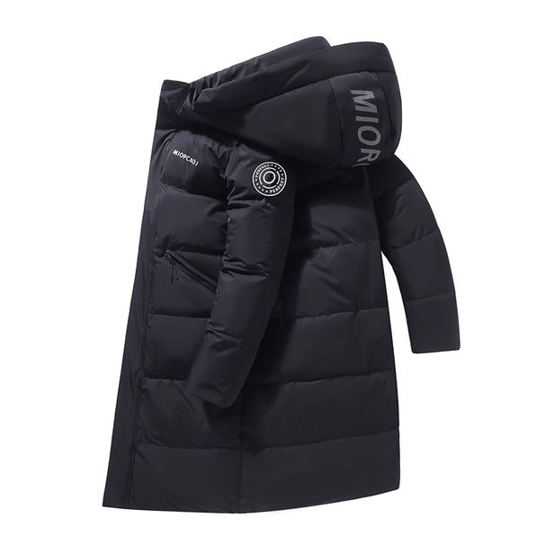 Unisex Gradient Long Down Jacket With Hood - 550fp White Duck Feather, Windproof & Warm Winter Coat For Men And Women (Black/White, S-3xl)_ecoleips.com