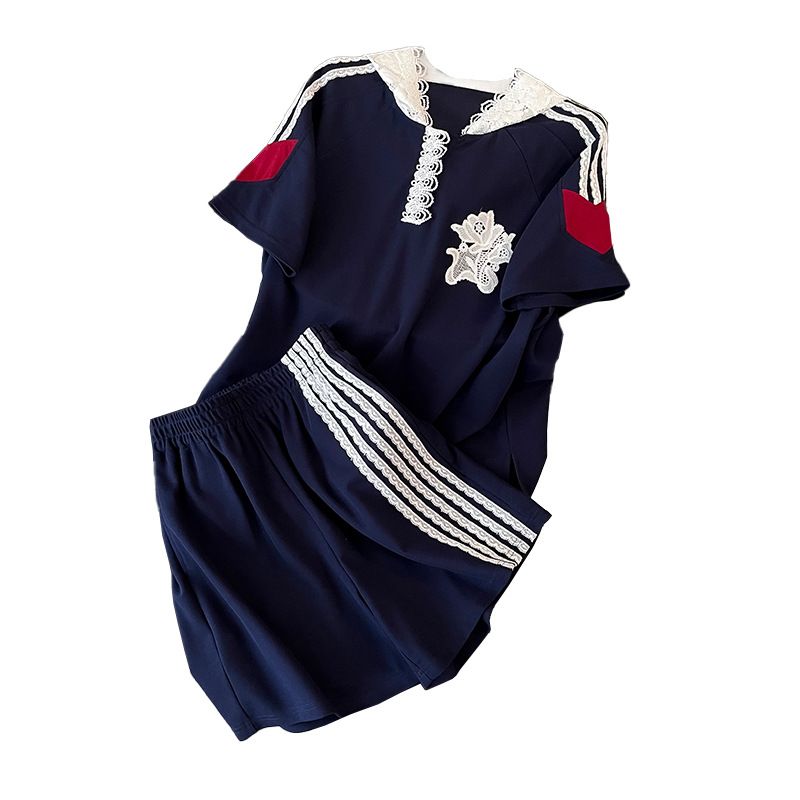 Women's Clothing Casual Sports Suits For Women New Style Stylish Age Reducing Contrast Color Lace Hooded Top Shorts Two Piece Suit_ecoleips.com