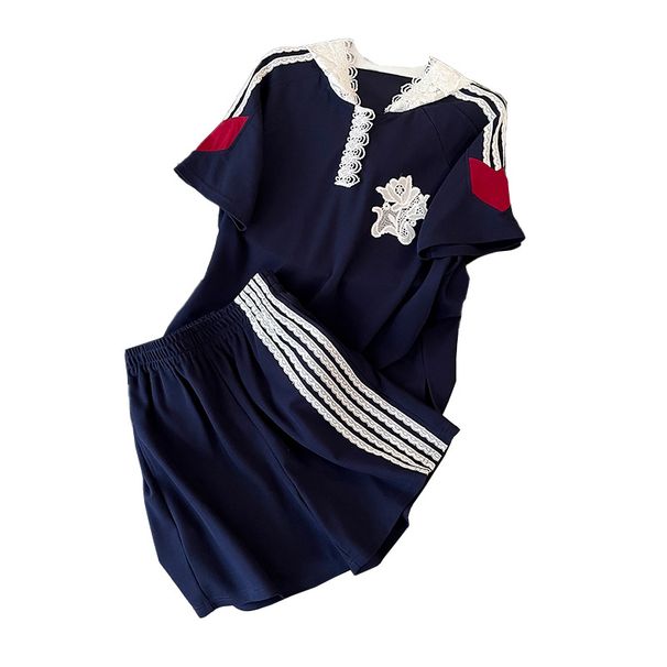 Women's Clothing Casual Sports Suits For Women New Style Stylish Age Reducing Contrast Color Lace Hooded Top Shorts Two Piece Suit_ecoleips.com