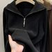 Women's Half Zip Loose Knit Sweater - Slim Fit Long Sleeve Pullover, Thickened Acrylic Casual Top For Spring/Fall (Black/Apricot/Khaki)_ecoleips.com