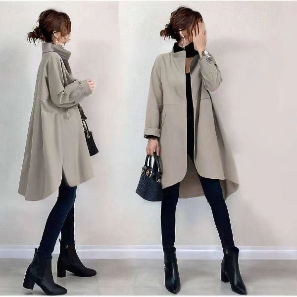 Women's Clothing Spring And Autumn Hot Sale Fashion Stand Collar Zipper Irregular Coat Mid Length Coat_ecoleips.com
