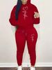 Women's Autumn And Winter Fashionable Casual Heart-shaped Cross Pattern Printed Thick Velvet Warm Hooded Sweatshirt+sports Pants Set-764_ecoleips.com