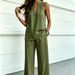Women's Sleeveless V-Neck Wide-Leg Jumpsuit Set Casual Solid Color Matching Outfit Comfortable Two-Piece_ecoleips.com