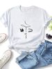 Women Crew Neck Short Sleeve T-Shirt, Minimalist Crown Thorn Cursive Line Graphic Loose Fit Casual Summer Basic Tee Tops_ecoleips.com