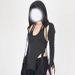 Solid Color Streetwear Hooded Crop Top With Detachable Lanyard | Y2k Aesthetic Slim Fit T-Shirt For Women_ecoleips.com